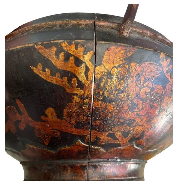 Antique Chinese Chrysanthemum Wooden Handled Bowl - Picture 8 of 11